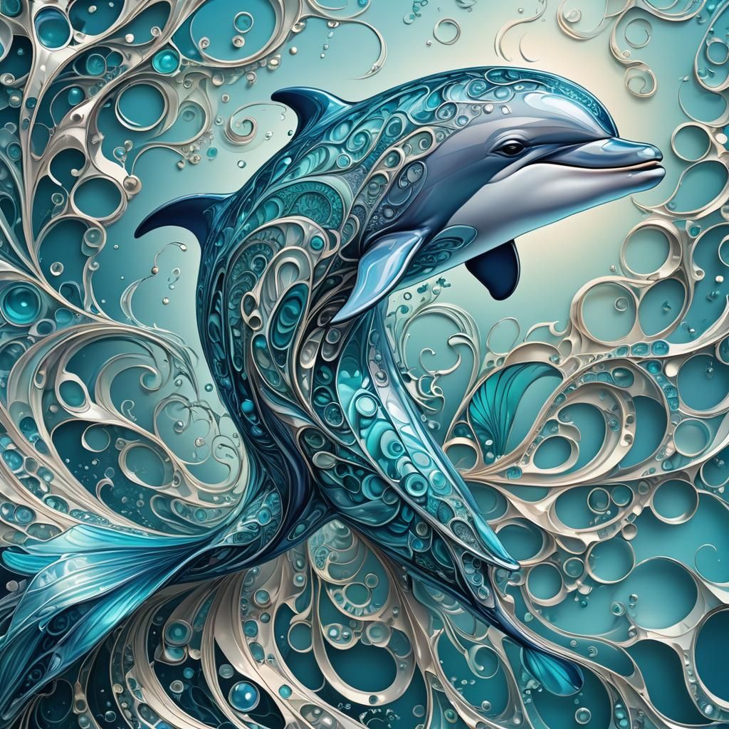 Dolphin Leaping: Abstract Fractal Vector Art