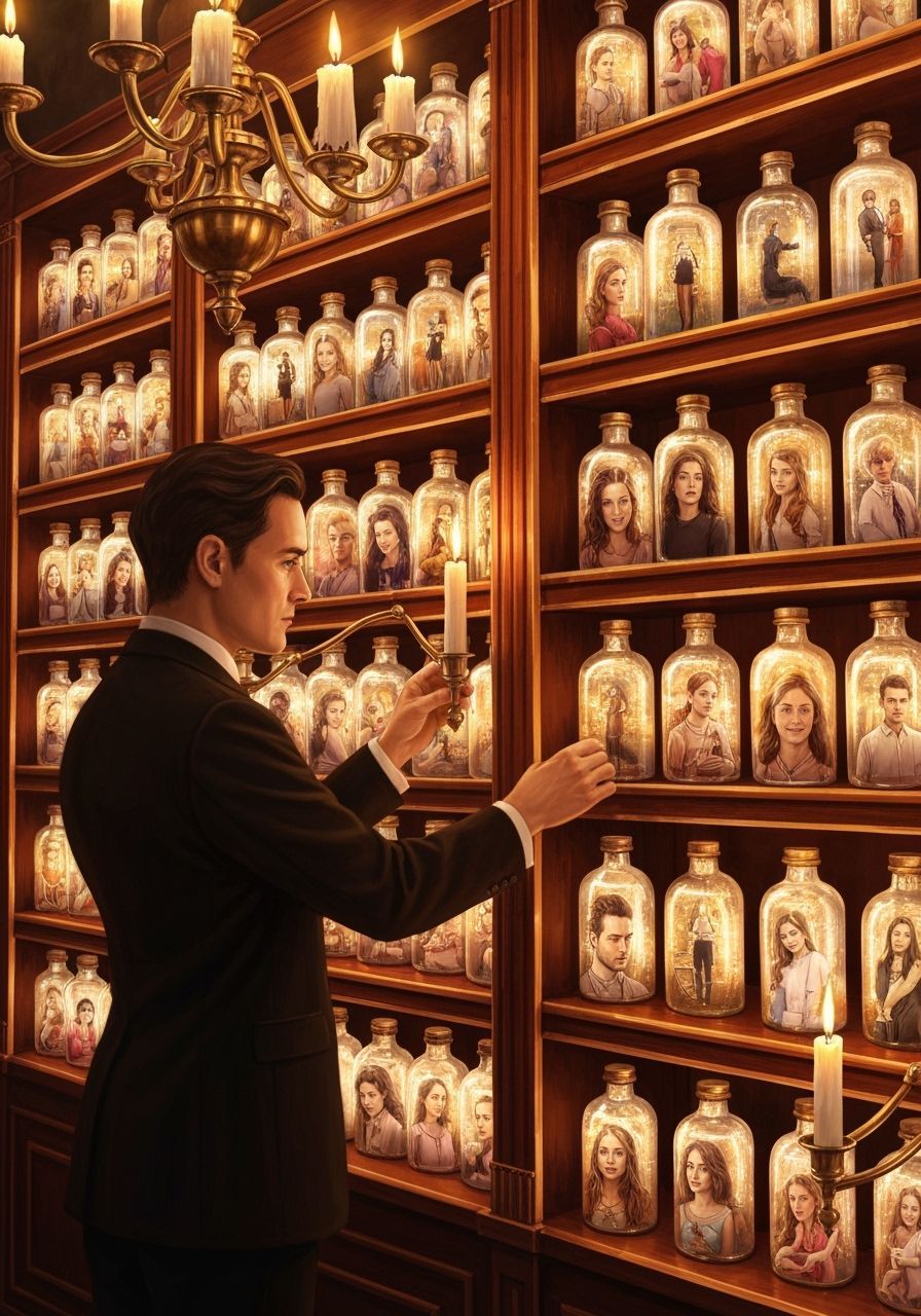 Steampunk Archivist Organizes Shimmering Memory Bottles