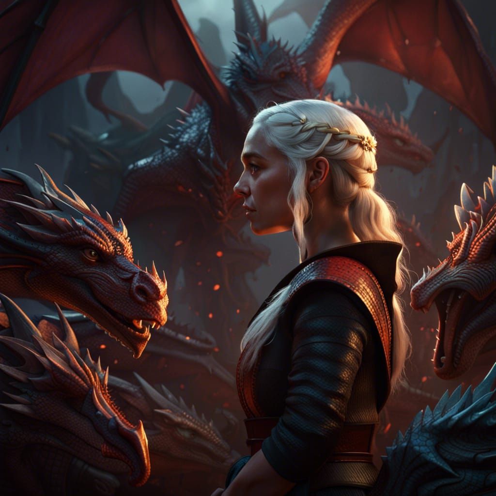 Daenerys Targaryen and Dragons, Dark Fantasy Art
