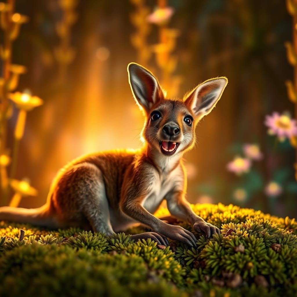 Laughing Baby Kangaroo in Fantastical Paradise