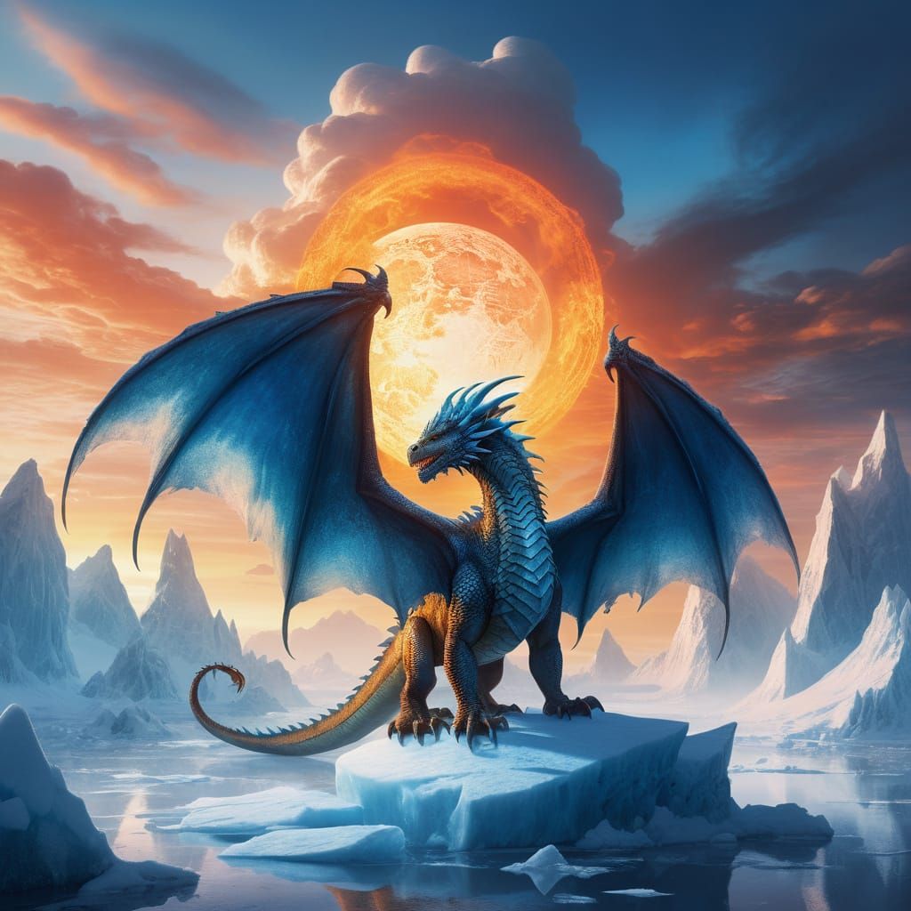 Majestic Blue Dragon Holds Frozen Antarctica as Sunrise Unfo...