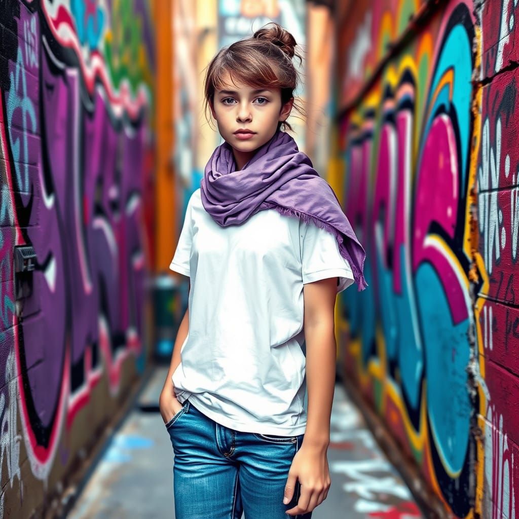 Teenager in Urban Alleyway Graffiti Scene