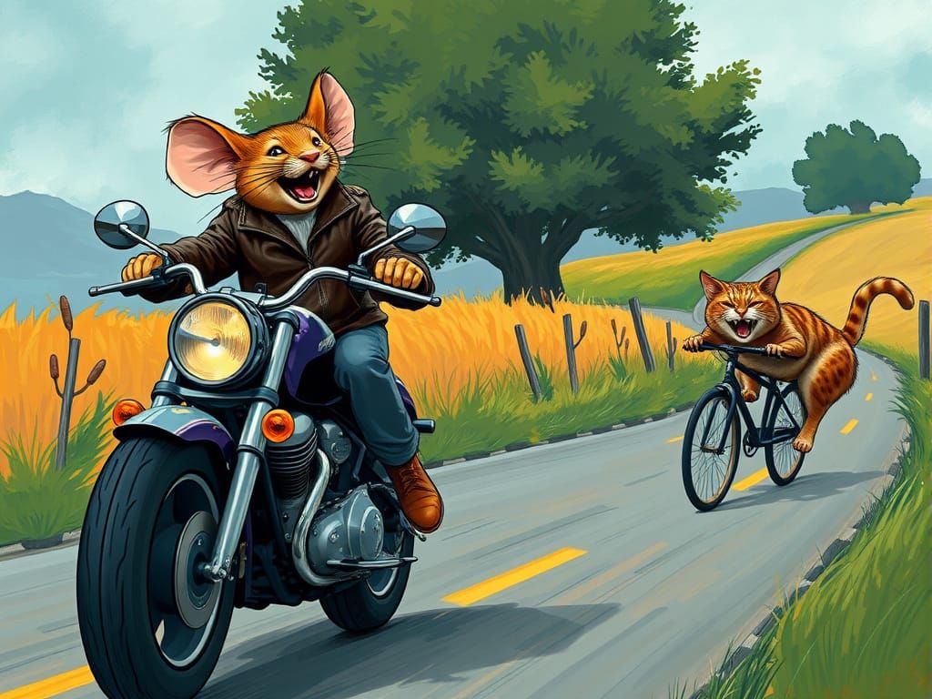 Mouse on Motorcycle: Abstract Comic Book Art