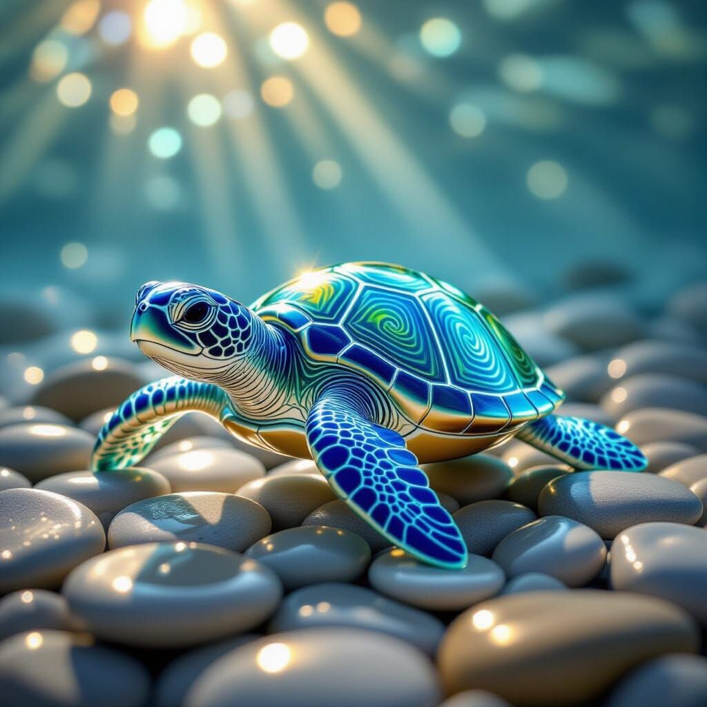Intricate Glass Sea Turtle Sculpture with Dappled Light
