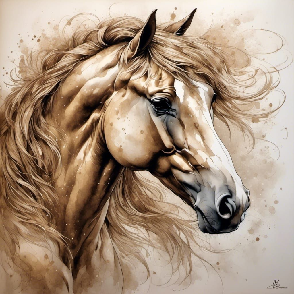 Golden Horse Sketch with Intricate Details