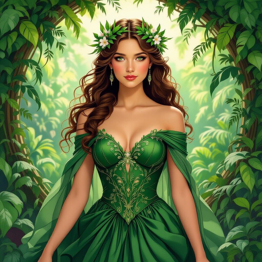 Ethereal Jungle Queen in Art Nouveau Style
