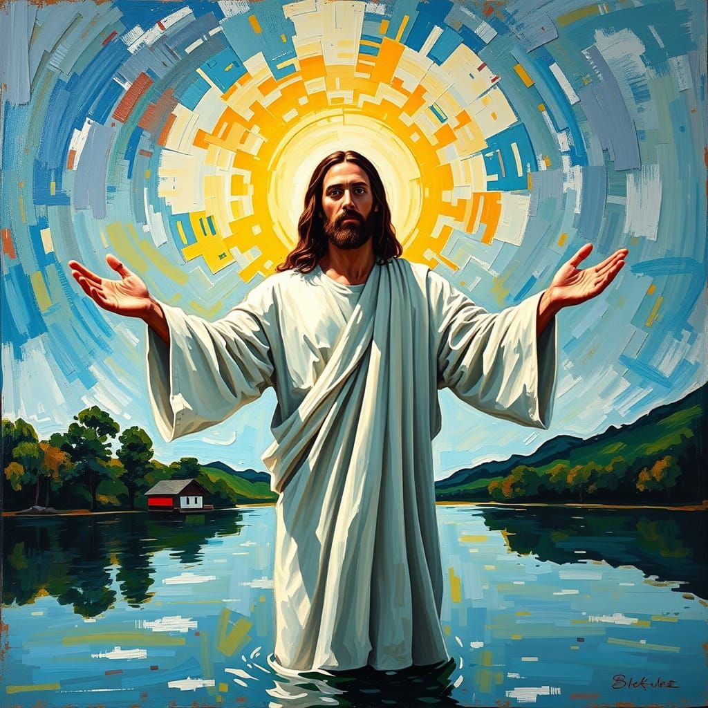 Jesus Christ Blessing in Textured Palette Knife Style