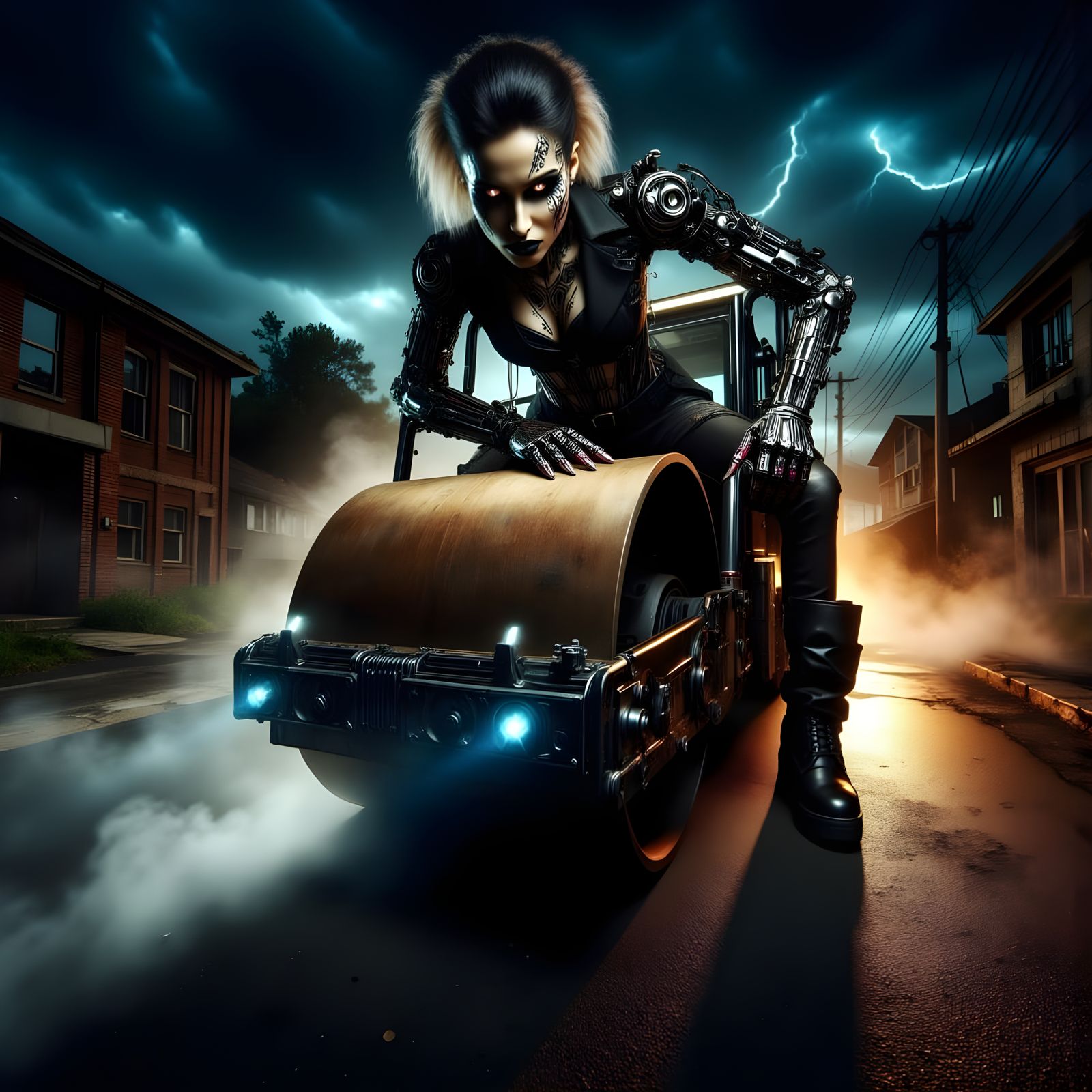 Steamroller Chase in Cyberpunk Style