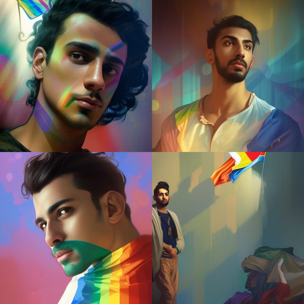 Portrait of Man Holding Rainbow Flag