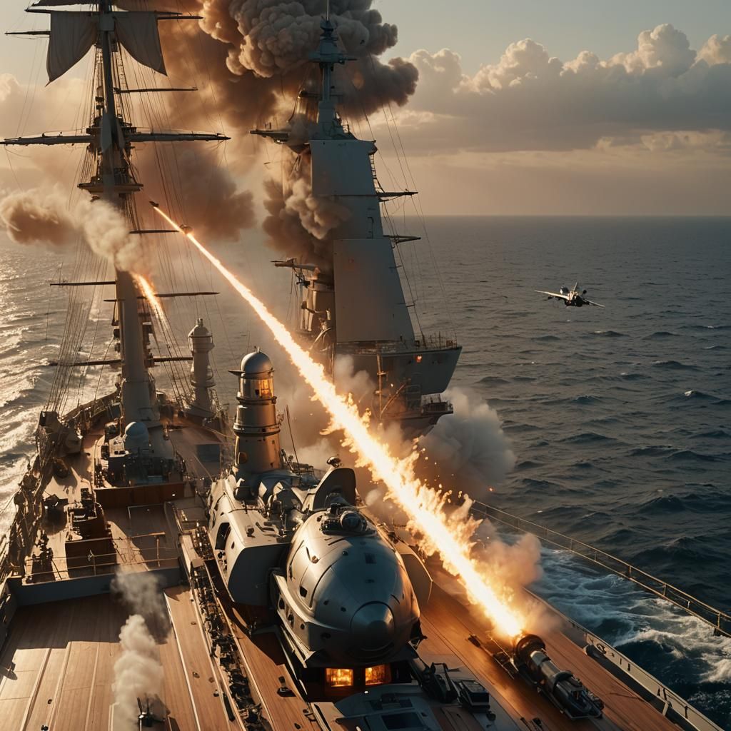 Sailing Ship Battles F-16 with Laser Cannon