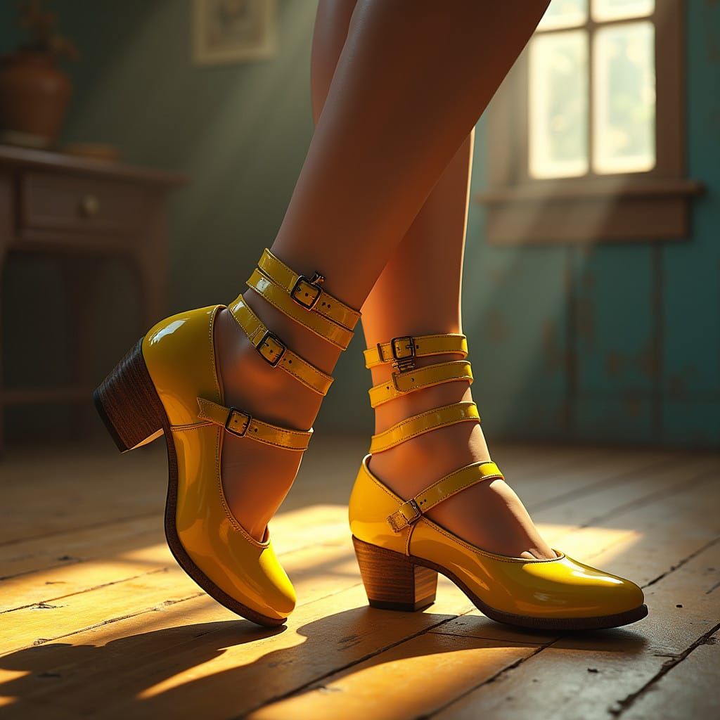 Vibrant Tap Dance Shoes on a Golden Dance Floor