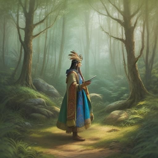 Pocahontas Portrait in Watercolor Fairy Tale Style