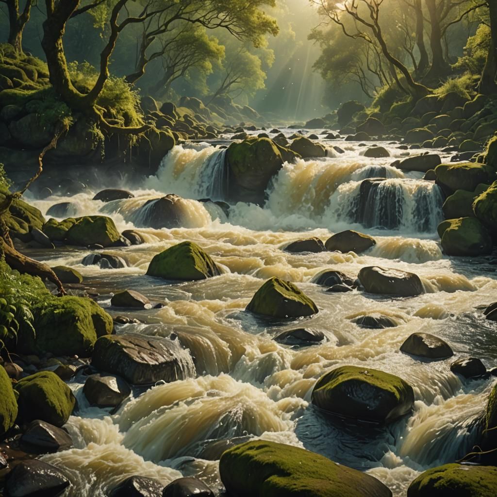 Majestic River Scene in Golden Light