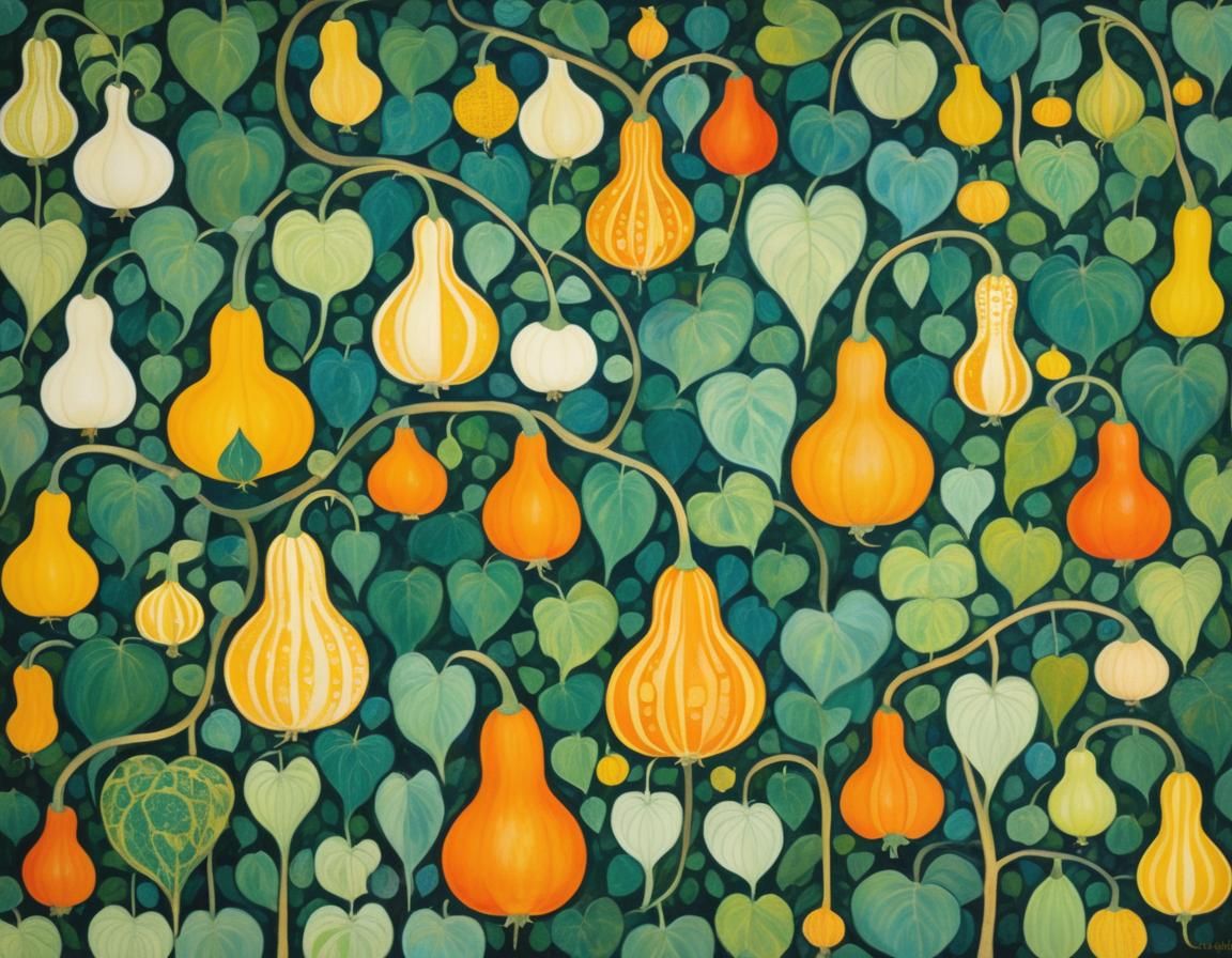 Gourds in the Garden, Art Nouveau Illustration