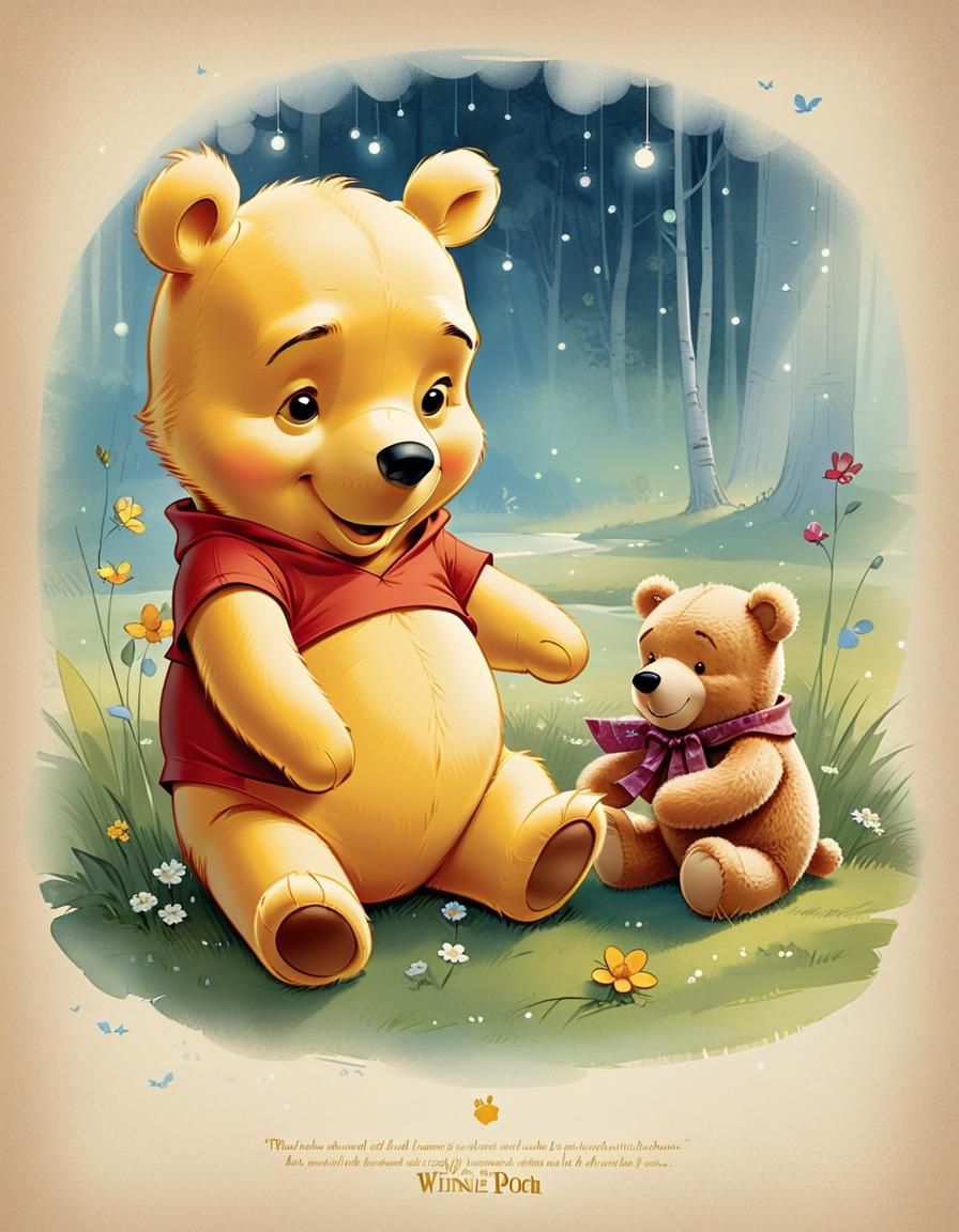 Winnie the Pooh and Teddy Bear Illustration