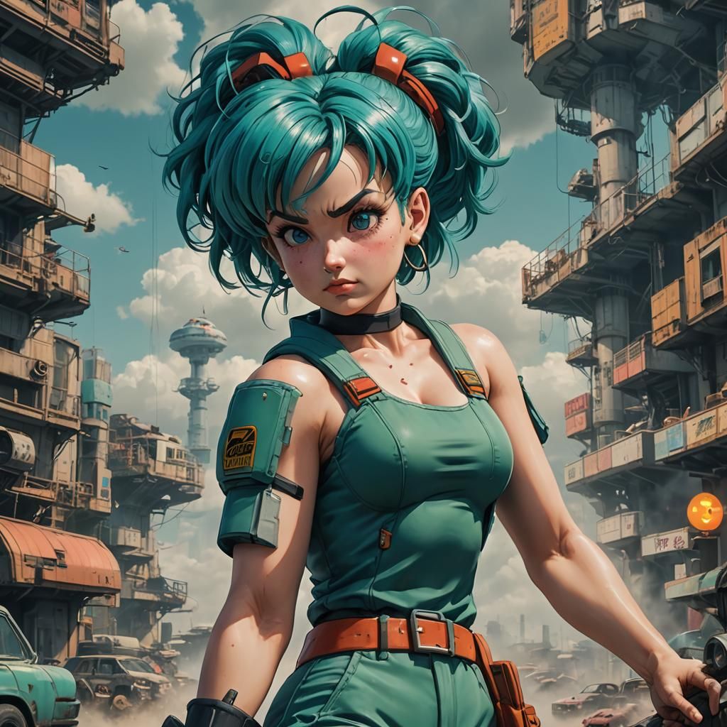 Bulma as Pinup Model in Digital Matte Painting