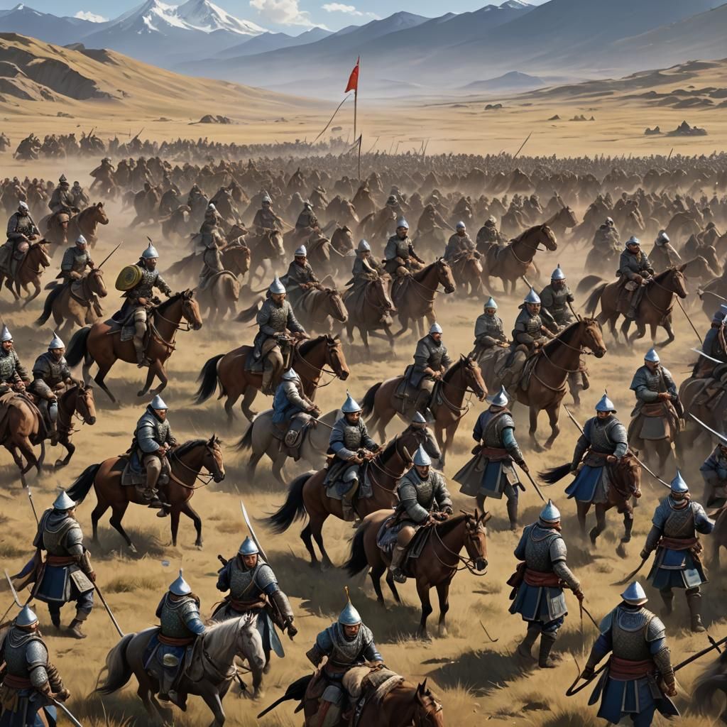 Mongol Warriors on the Steppes: 3D Anime Art