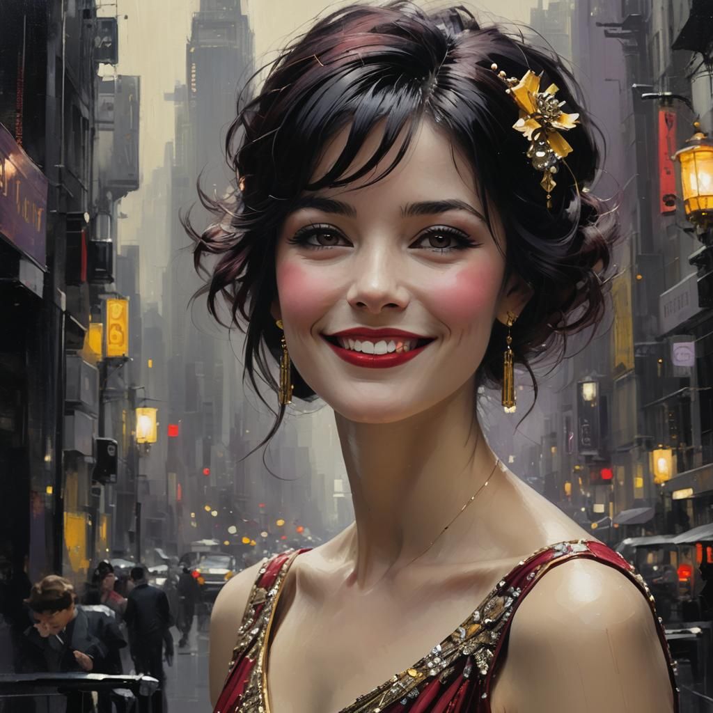 1960s Art Deco Portrait in Red