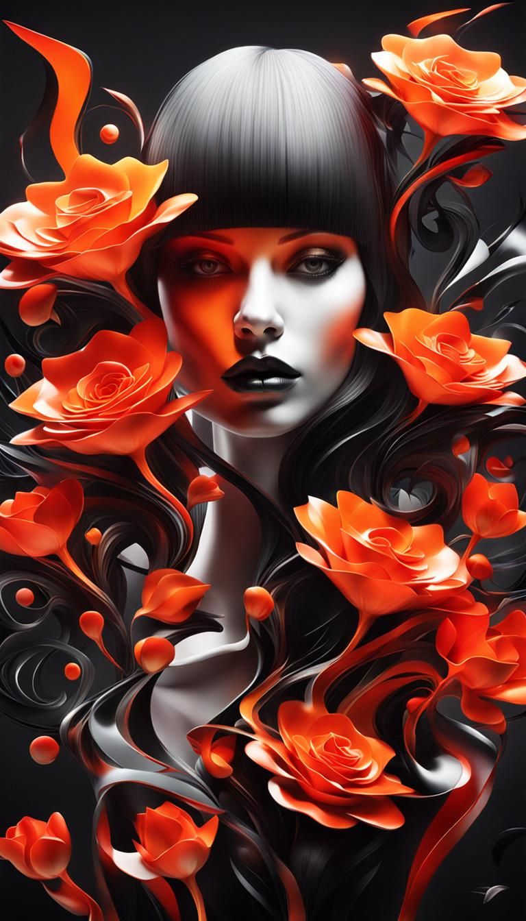 Abstract 3D Woman with Flowers in Airbrush Style