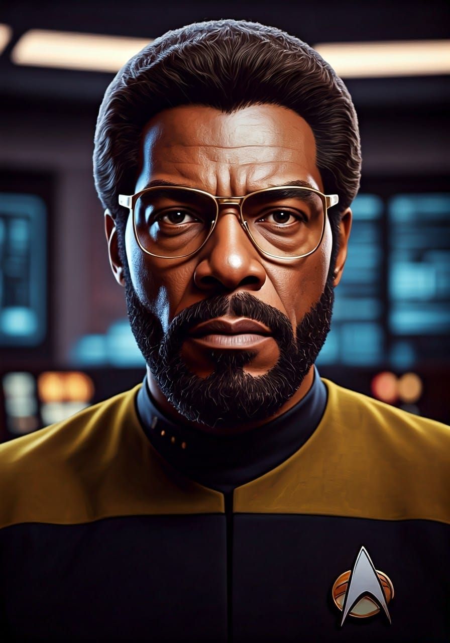 Dramatic Portrait of Geordi La Forge in USS Enterprise's Eng...