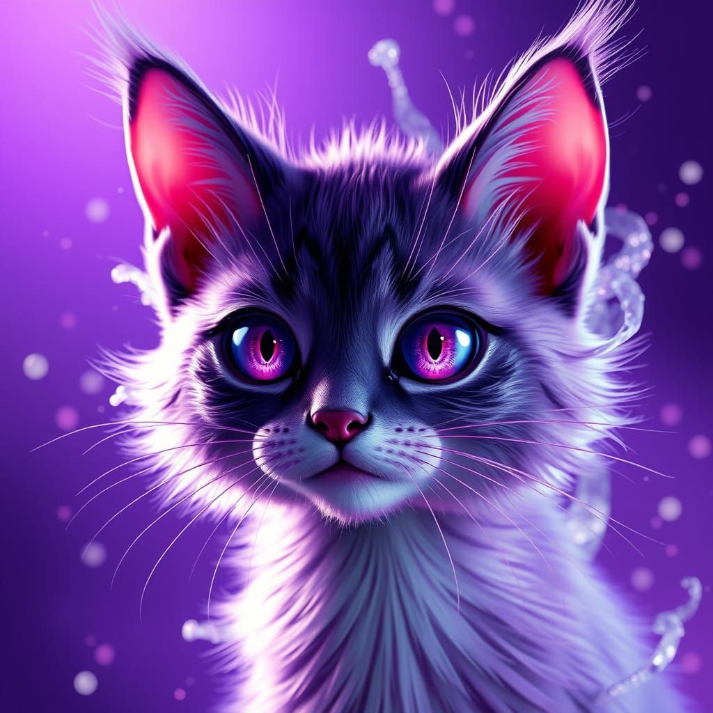 Whimsical Purple Feline in Vibrant Fantasy Realm