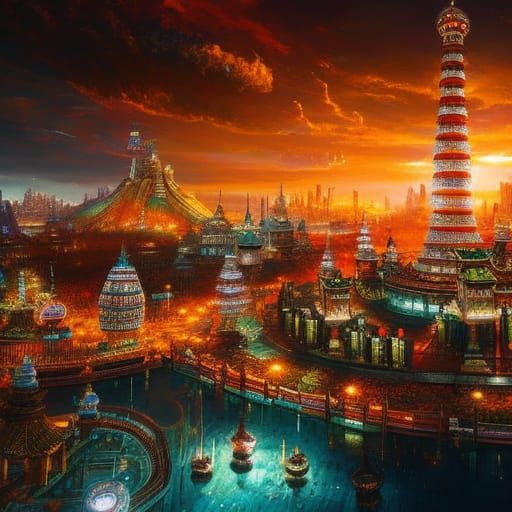 Hyperrealistic Asian Cityscape in a Glass Bottle, Mad Scient...