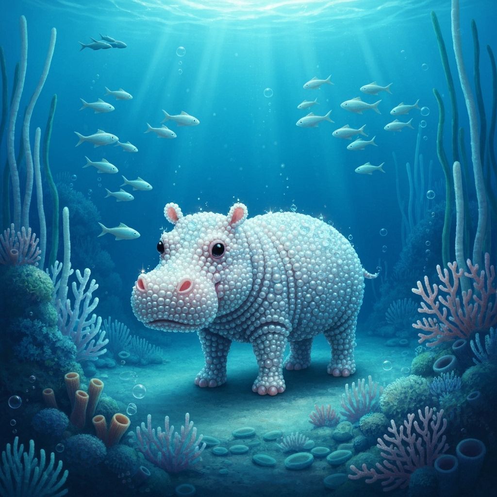 Pearl Hippopotamus in Bioluminescent Underwater Scene