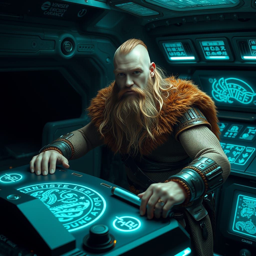 Intergalactic Viking Helms Sleek Spaceship in Dark Teal