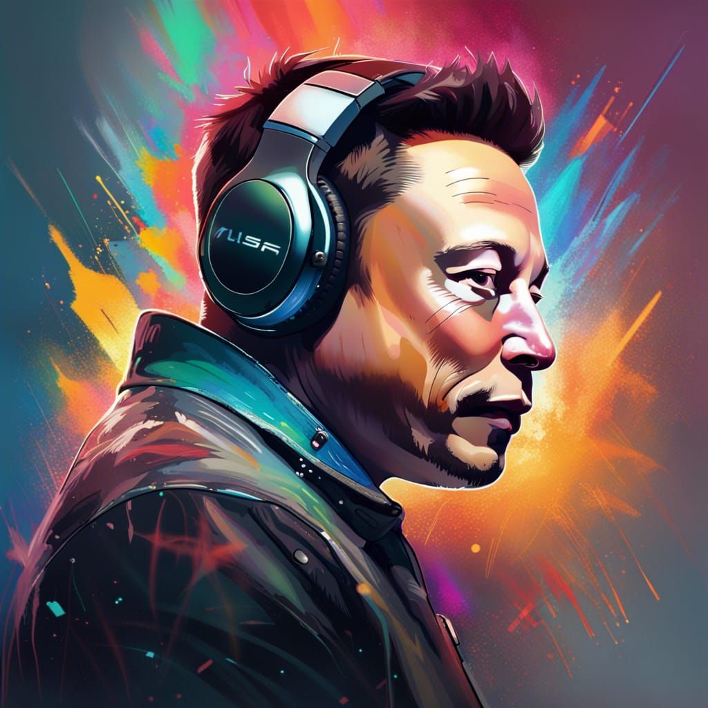 Hyperrealistic Portrait of Elon Musk with Headphones