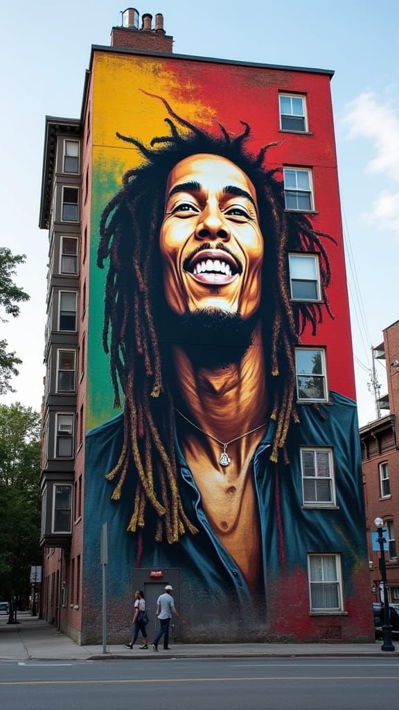Hyperrealistic Bob Marley Mural on Apartment Building