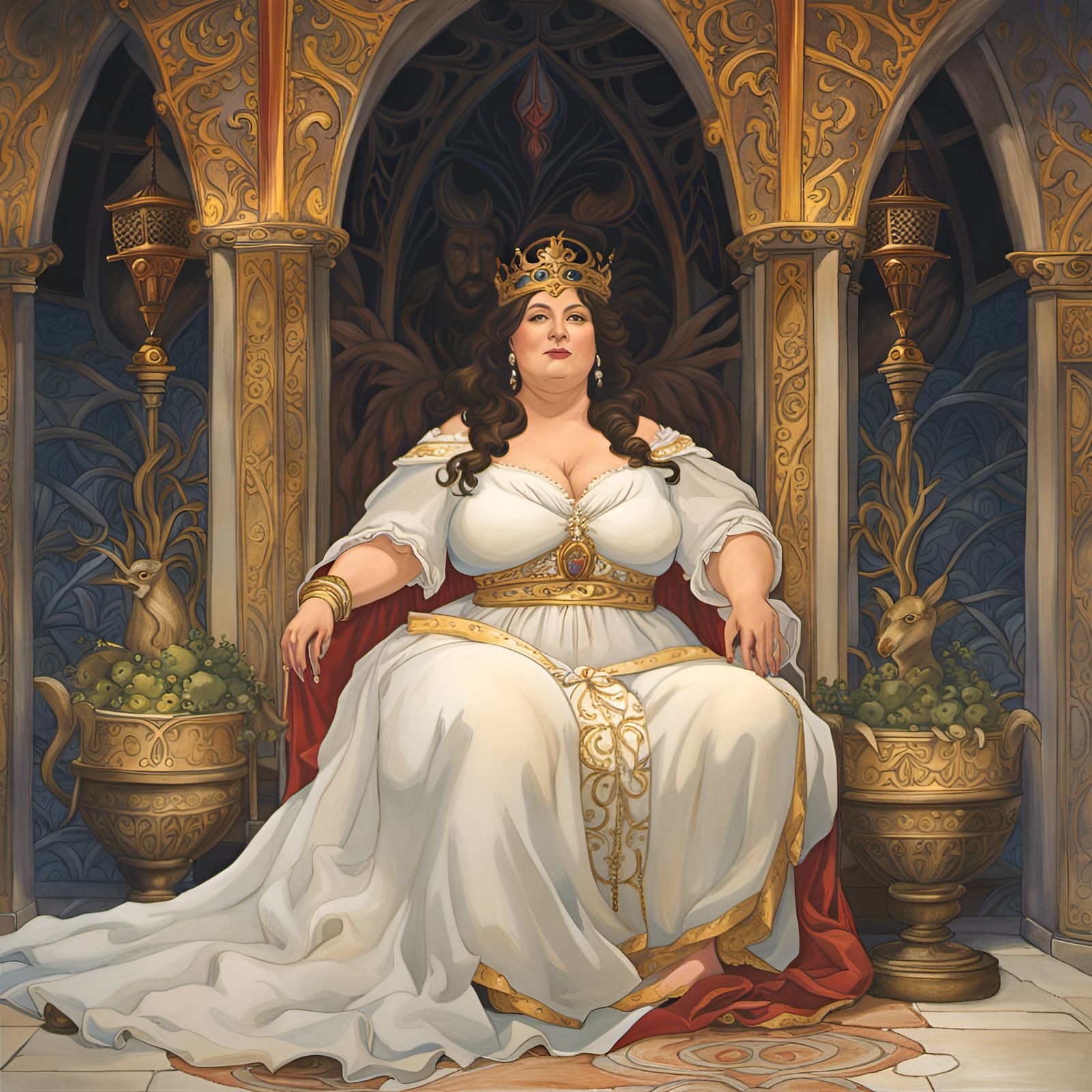 Curvy Queen in Medieval Watercolor Fantasy