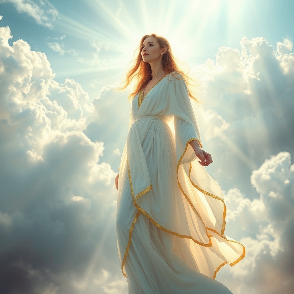 Serene Woman in Heavenly Light: Dreamy Digital Painting