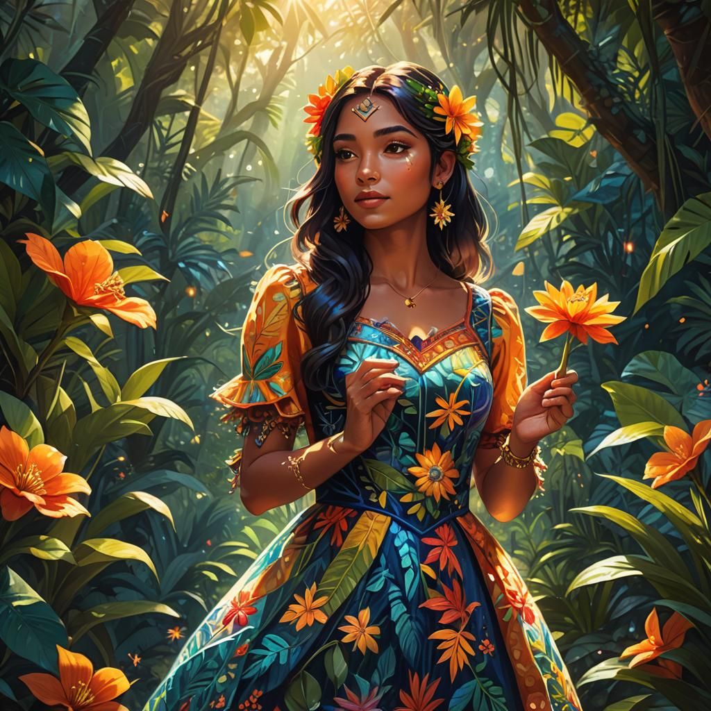 Latina Girl in Jungle Fantasy Digital Art
