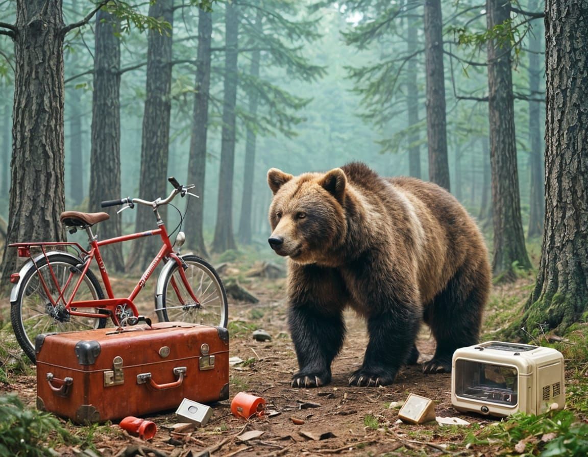 Wild Animal Encounters Human Litter in Forest