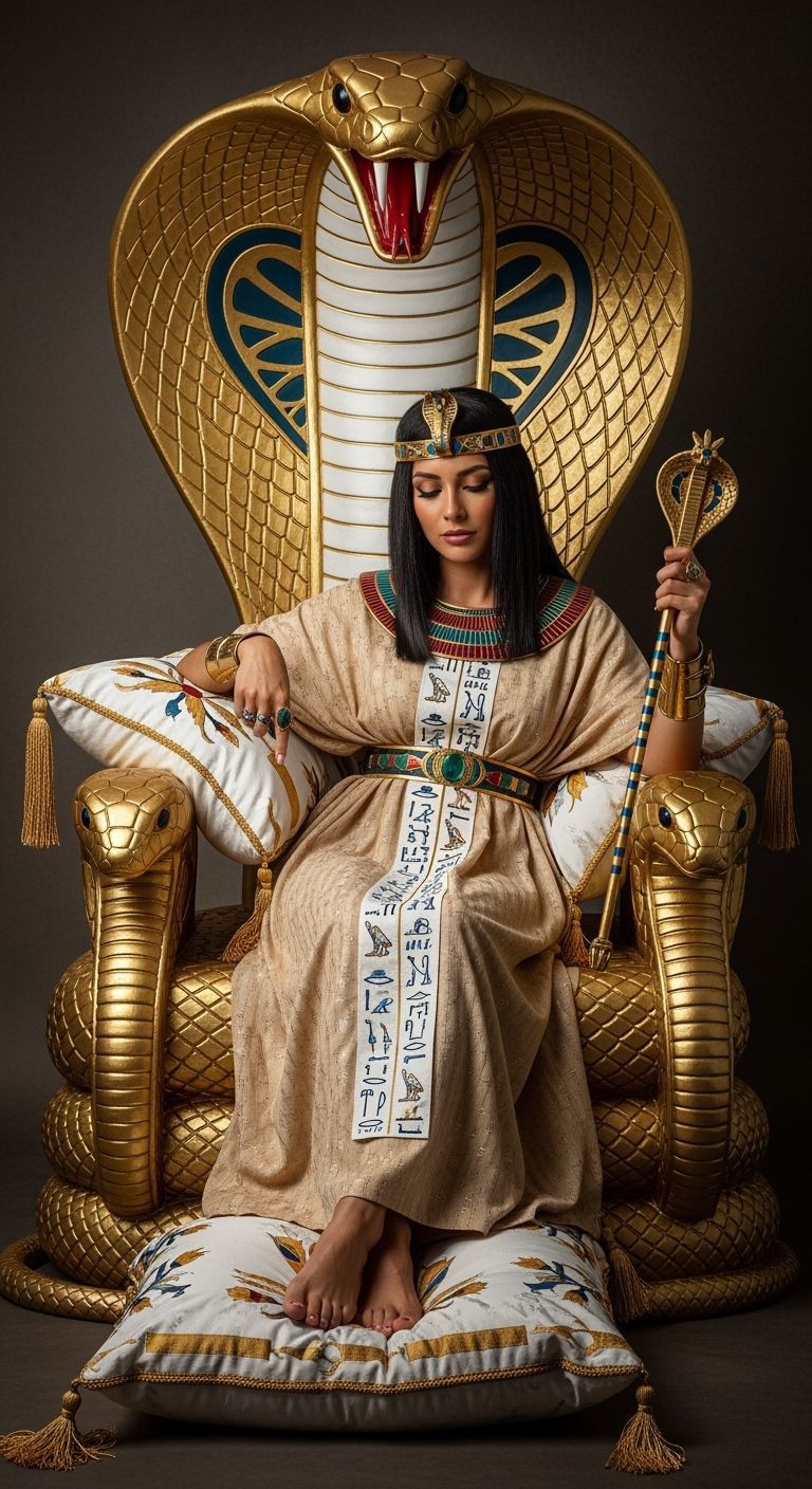 Elegant Egyptian Queen on Golden Cobra Throne