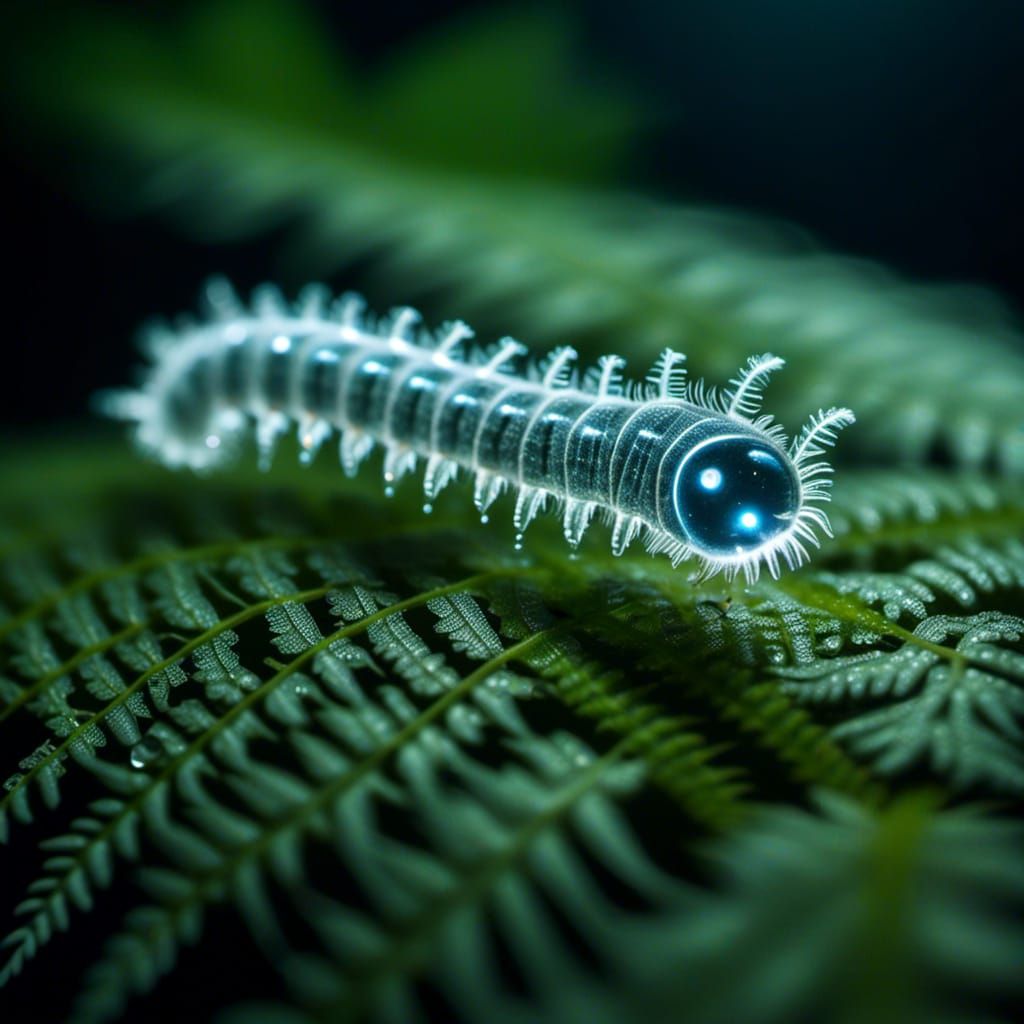Ethereal Bioluminescent Dragon Caterpillar Macro Photography