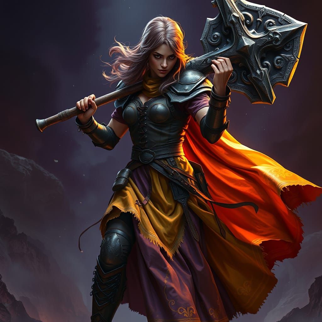 Fantasy Warrior with War Hammer in Rutkowski Style