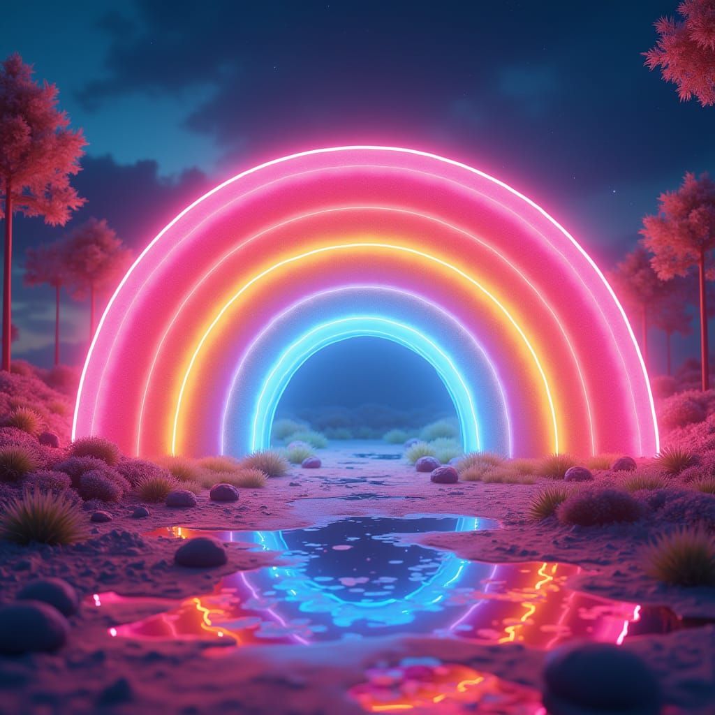 Glowing Rainbow in Euphoric Night: Digital Illustration