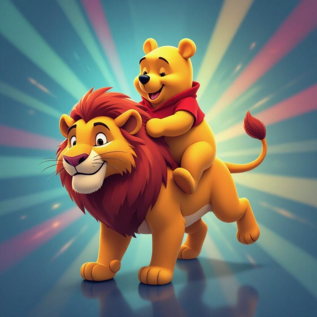 Winnie the Pooh and Simba: 3D Digital Art