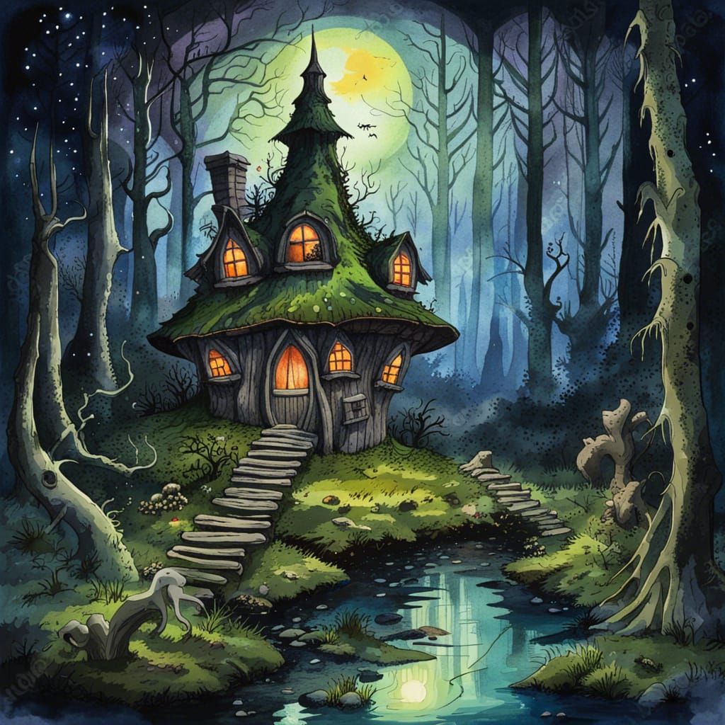 Gothic Horror Mushroom Cottage in Mossy Forest