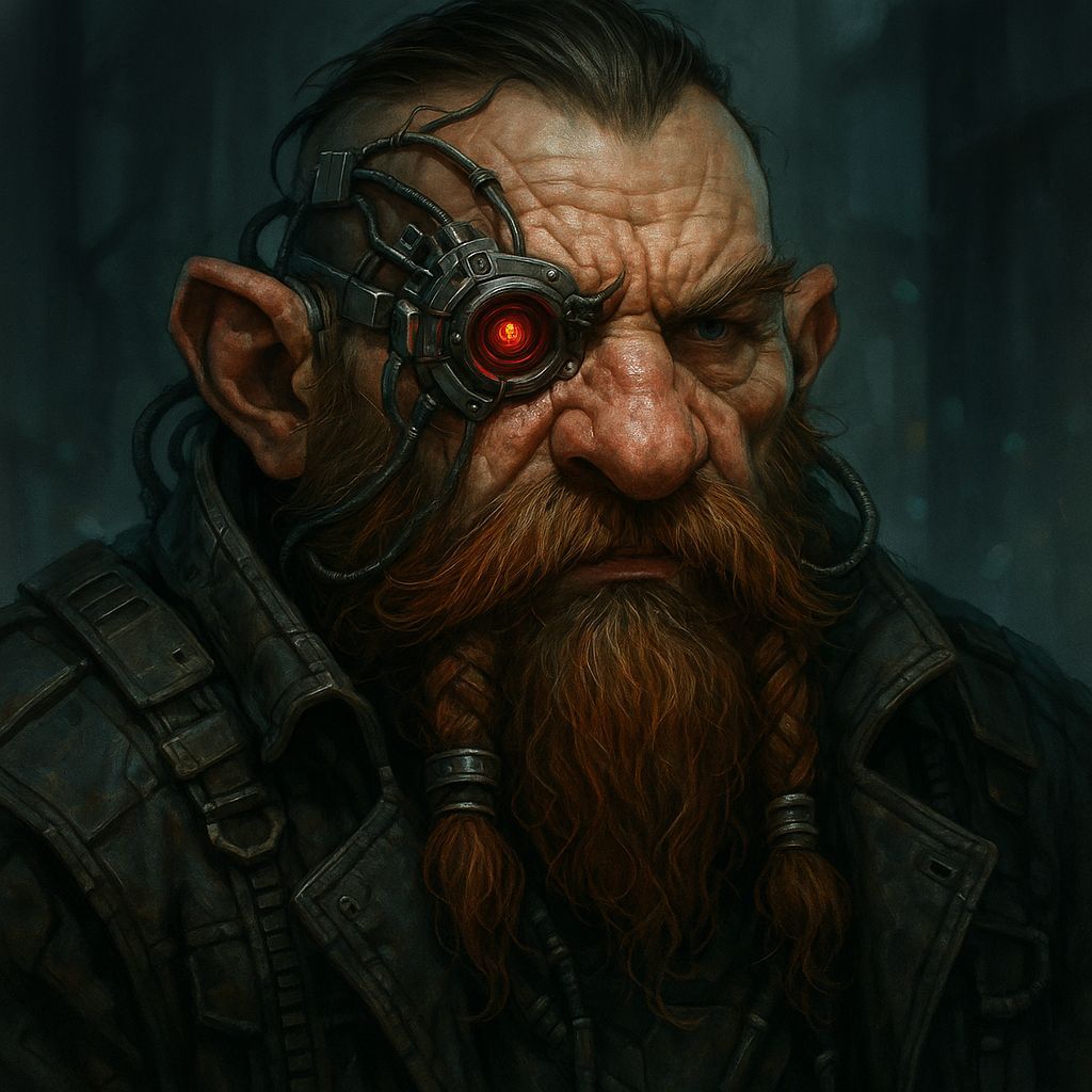 Cyberpunk Dwarf Face in Dark Fantasy Style