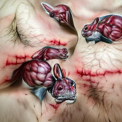 Hyperrealistic Mutated Rabbits with Bloody Teeth