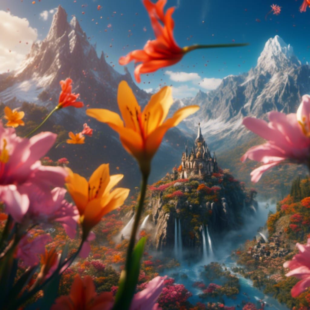 Dove and Lily Mountain in Detailed Matte Painting