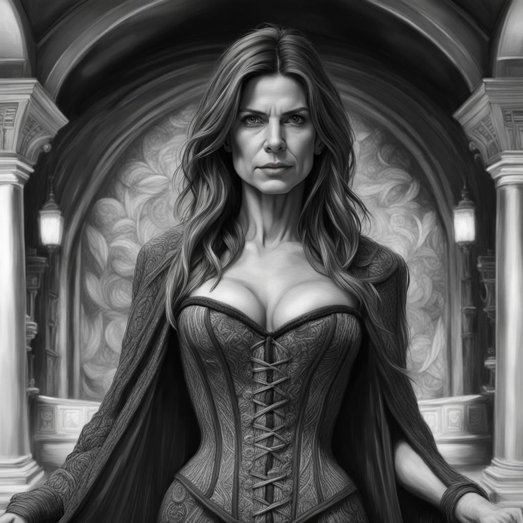 Hyperreal Charcoal Sketch of a Beautiful Innkeeper