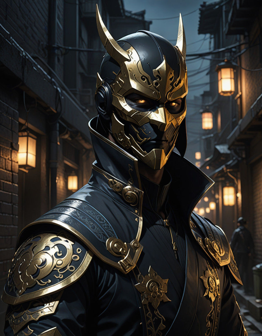 Mysterious Avengers Ronin in Dark Alley Cyborg Art