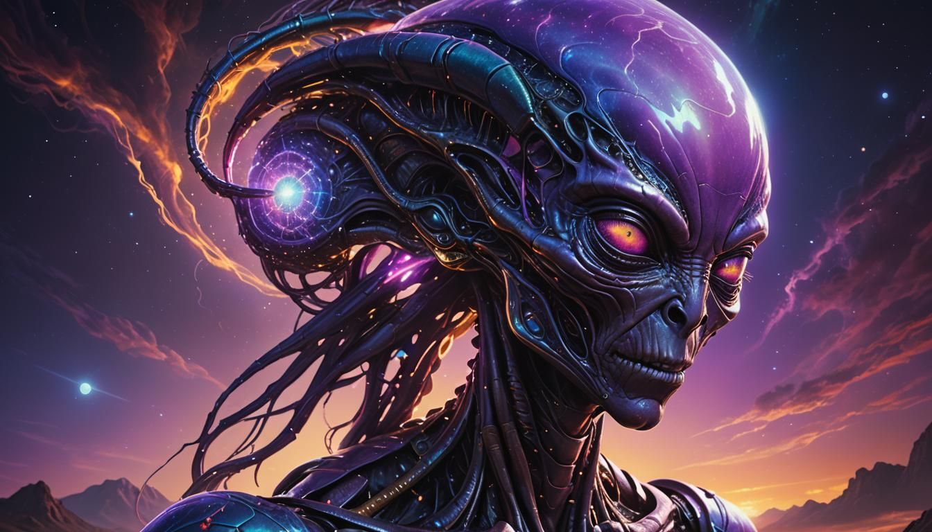 Alien Head with Pulsing Energy Field in Sci-Fi Style