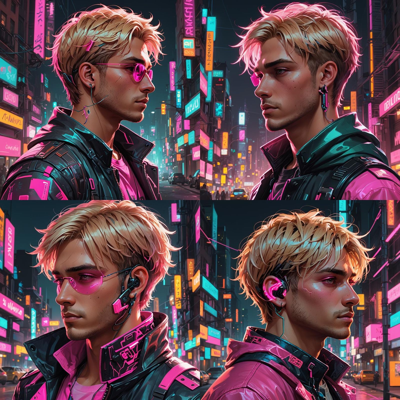 Teen in Cyberpunk Cityscape with Neon Accents