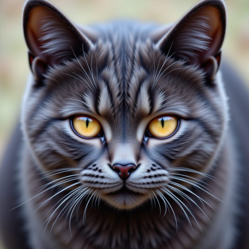 Glossy Russian Blue Cat Portrait with Captivating Eyes