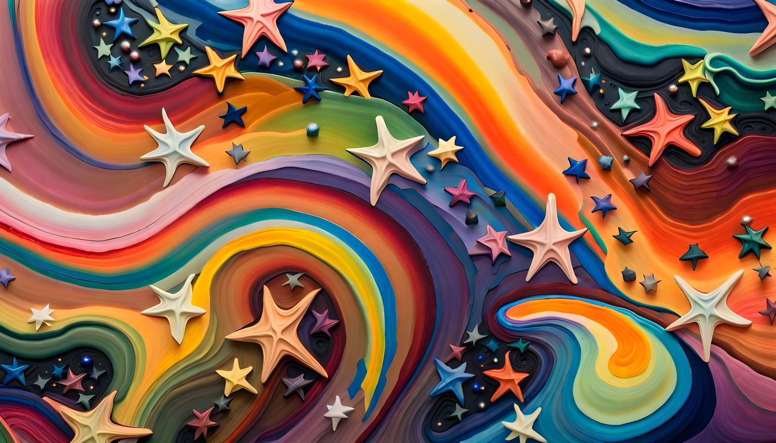 Iridescent Star Cluster in Impasto Oil Painting Style