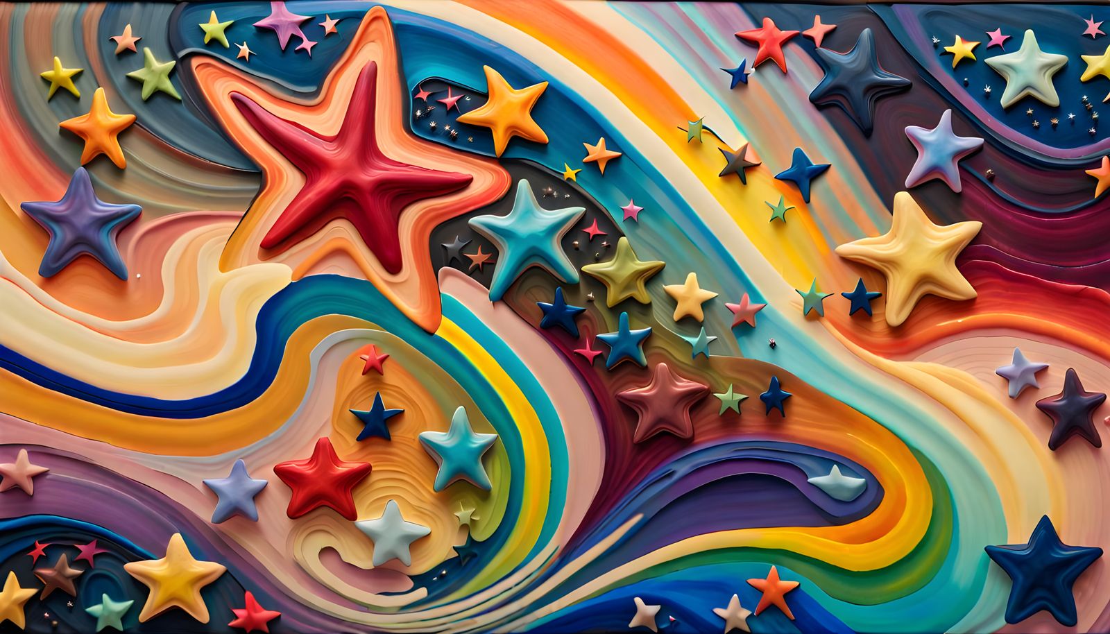 Iridescent Stars in Aboriginal Impasto Oil Painting Style